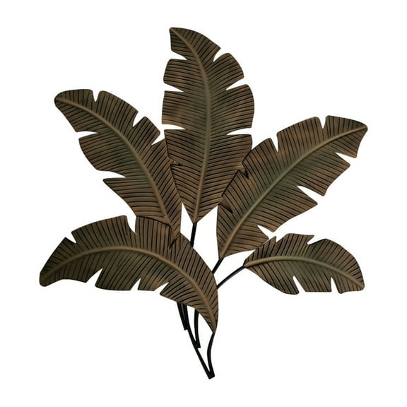 Benjaza Transitional Metal Hanging Palm Leaf Wall Art Decor in Brown/Green