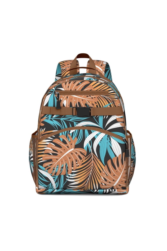 Palm Leaf Hawaiian Floral Waterproof School Bag - Ergonomic Spine-Protecting Backpack for Students & Teens