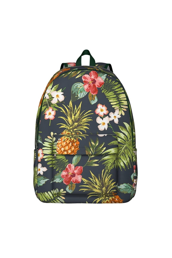Palm Leaf Inspired Backpack, Hawaiian Floral School Bag with Tropical Plant Design, Jungle Leaves Pattern, Summer Beach Vacation Aesthetic