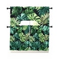 thumbnail image 1 of Palm Leaf Kitchen Curtains Swag Valance and Tier Curtains Set 36 Inch Length, Green Tropical Plant Summer Nature Scenery Rod Pocket Drape Panels Pair Swag Curtain for Bathroom/Cafe/Window, 1 of 6