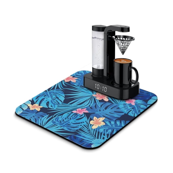 Palm Leaf Kitchen Mat, Absorbent Dish Drying Pad, Tropical Plant Coffee Mat with Non-Slip Backing, Aloha Style Under Coffee Maker Mat for Counter Decor
