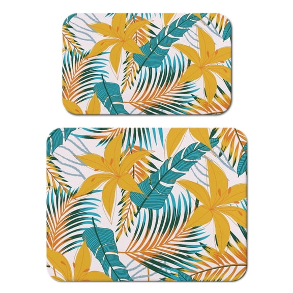 Palm Leaf Kitchen Mat, Absorbent Dish Drying Pad, Tropical Plant Coffee Mat with Non-Slip Backing, Aloha Style Under Coffee Maker Mat for Counter Decor