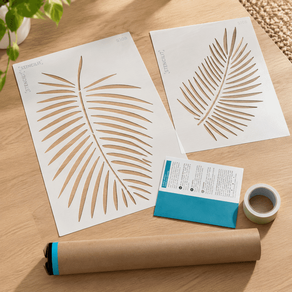 Palm Leaf Large Wall Stencil Kit, 2 Pack, 14.5x27.5in and 17x8.5in Sizes