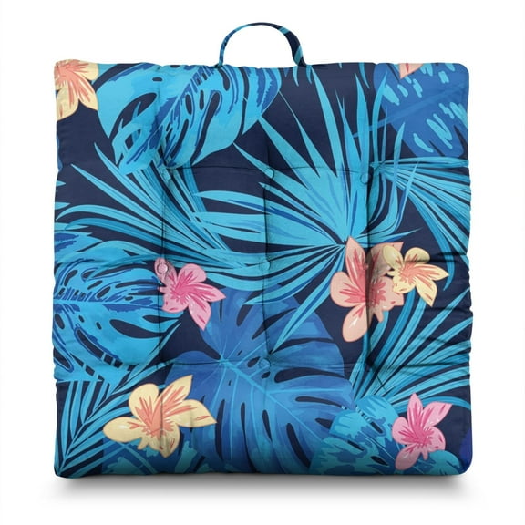 Palm Leaf Meditation Pillow – 22x22 Inch Square Cushion, Dutch Velvet, Botanical Green Design (Relaxing Summer Vibes)