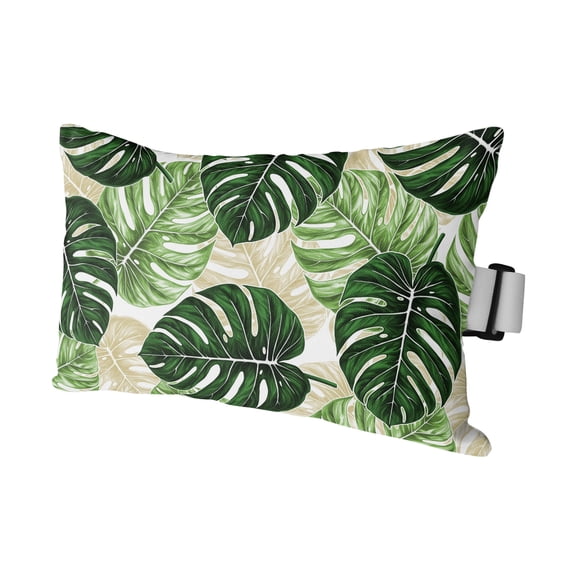 Palm Leaf Outdoor Pillows for Chaise Lounge Chair Waterproof Lumbar Pillows with Insert&Adjustable Strap Beach Headrest Pillow Tropical Plant Country Green Summer Pillow for Patio Pool 11"x16"