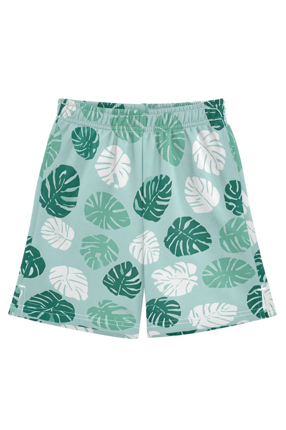 Palm Leaf Pattern Athletic Shorts Breathable with Comfort Fit Drawstring Casual Sweatshorts Medium
