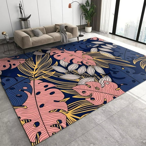 Palm Leaf Pattern Rug Runner Rug, Soft, Durable, Vintage Inspired, Distressed, Low Pile, Non-Shedding, Easy Clean, Printed, Living Room Rug
