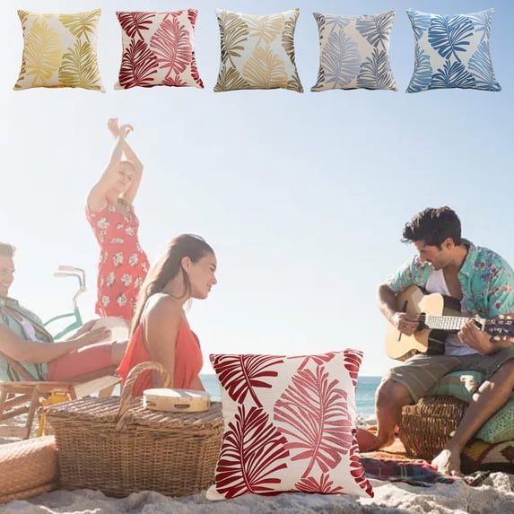 Palm Leaf Pillow Cover Decorative Cushion Bohemian Style Soft Cotton Blend Non-Slip & Machine Washable for Coastal Living Rooms and Beach House Decor Topliu