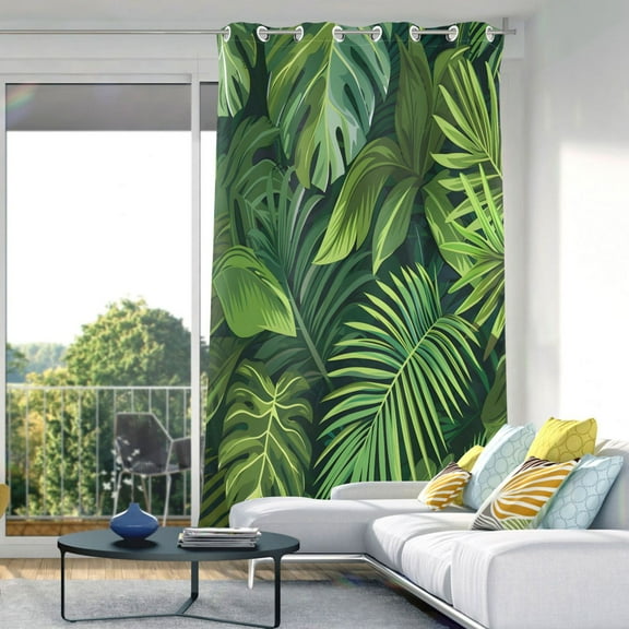 Palm Leaf Plant Blackout Curtains 84"x52" Thermal Insulated Curtain 1 Panel