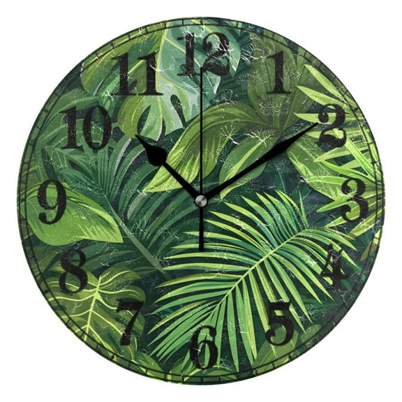 Palm Leaf Plant Silent Wall Clock 10" Non-Ticking Battery Clock