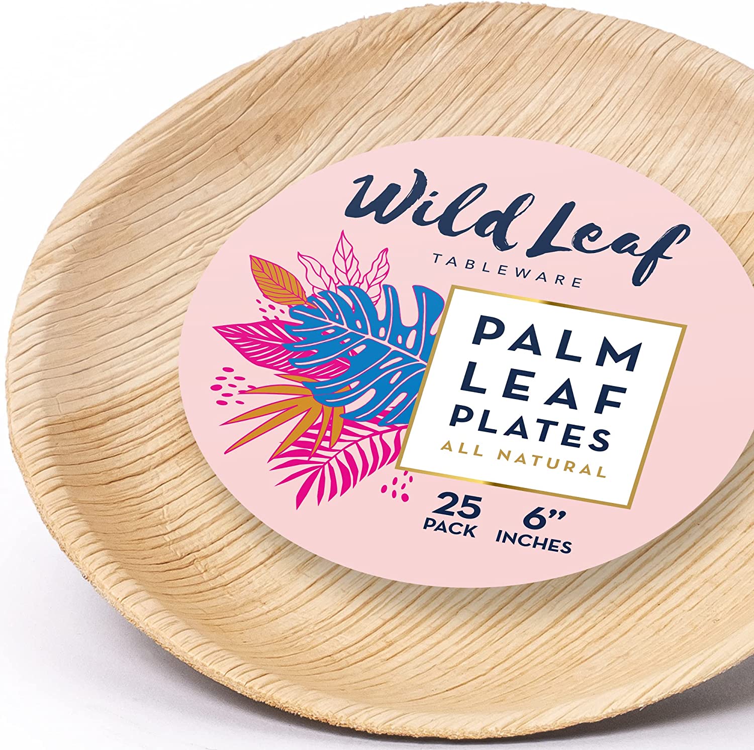 Palm Leaf Plates - 6 Inch Round, 25 Pack. Small Disposable Bamboo ...