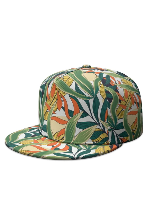 Palm Leaf Print Snapback Hat - Adjustable Flat Brim Cap for Men Women | Aloha Pattern