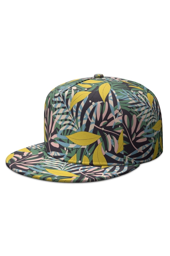 Palm Leaf Print Snapback Hat - Adjustable Flat Brim Cap for Men Women | Aloha Pattern