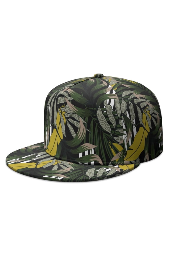 Palm Leaf Print Snapback Hat - Adjustable Flat Brim Cap for Men Women | Aloha Pattern