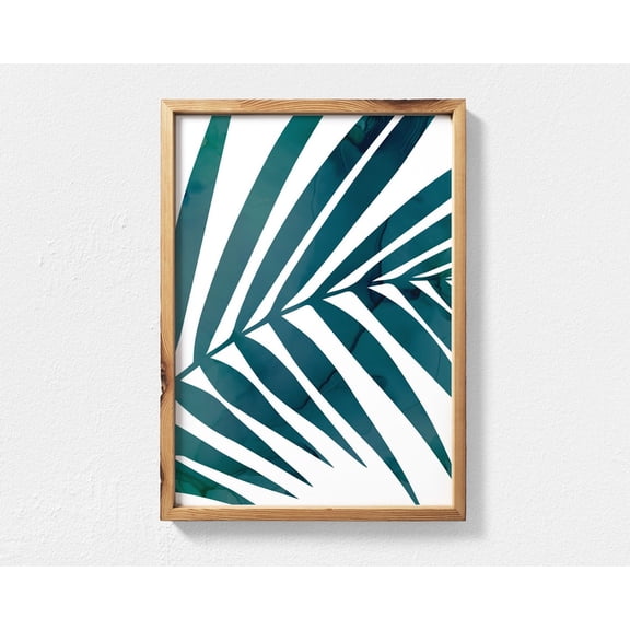 Palm Leaf Print, Teal Wall Art, Palm Art, Tropical Plants Minimalist Coastal Decor, Modern Beach Decor, Wall Art Home Decor #4056, Unframed Poster Size 8x12