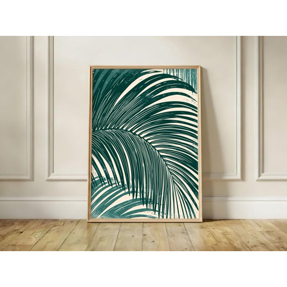 Palm Leaf Print Tropical Botanical Wall Art Minimalist Green Jungle Decor, Unframed Paper Print