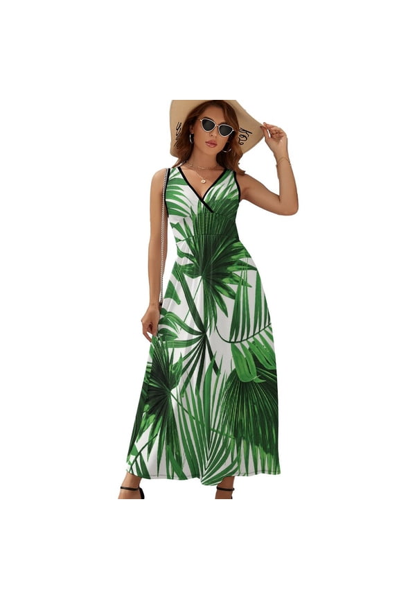 Palm Leaf Realistic Vivid Leaves of Palm Tree Dress Fashion Boho Beach Long Dresses Female Party Printed Maxi Dress