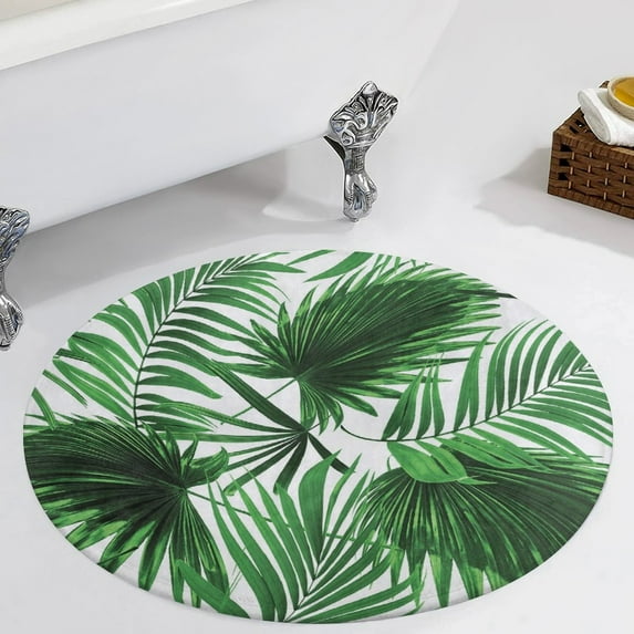 Palm Leaf Realistic Vivid Leaves of Palm Tree Round Carpet Circle Rug Outdoor Patio Area Rug Washable Large Area Rugs Hallway Room Decor Fitness Mats