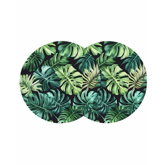 Palm Leaf Round Placemats Set of 2 for Dinning Tables,Heat-proof Braided Table Mats 13 Inch,Green Tropical Plant Summer Nature Scenery Washable Place Mat for Kitchen Restaurant Party Table Decor