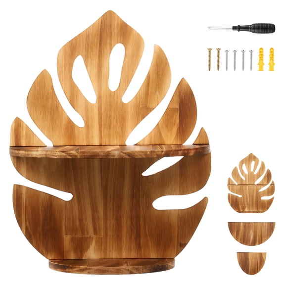Palm Leaf Shaped Wall Shelves, Space Saving Double Layer Layout, Spacious Stable Display Surface, for Living Room Kitchen Bedroom 12.4x15.7x5.9 Inch