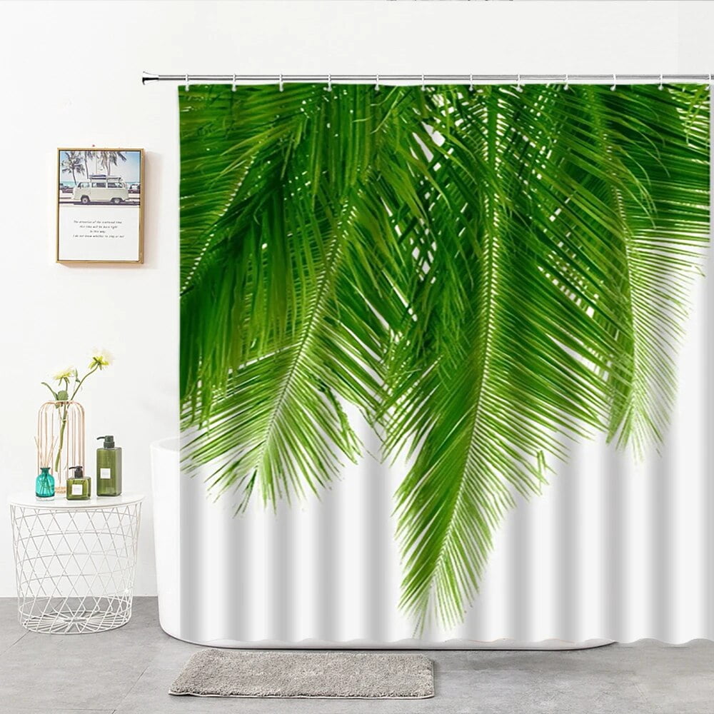 CTOHN 12-Piece Tropical Leaf Shower Curtain Hooks | Green Leaf Design, Stainless Steel With Resin | Bathroom Decor Hangers