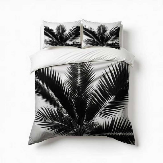 Palm Leaf Silhouette Art Bedding Set 3 Pcs Soft Microfiber Quilt Cover For Bedroom Decor, Comforter Cover With 2 Pillowcase