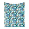 thumbnail image 1 of Palm Leaf Soft Flannel Fleece Blanket, Tropical Summer Print with Palm Abstract Nature Pattern Fantasy Dream, Cozy Plush for Indoor and Outdoor Use, 50" x 70", Blue Mint Green Orange, by Ambesonne, 1 of 5