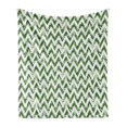 thumbnail image 1 of Palm Leaf Soft Flannel Fleece Throw Blanket, Chevron Motif Zigzag Lines with Green Palm Leaves Modern Summer Theme, Cozy Plush for Indoor and Outdoor Use, 70" x 90", Green White, by Ambesonne, 1 of 6