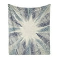 thumbnail image 1 of Palm Leaf Soft Flannel Fleece Throw Blanket, Hand Drawn Leaves Framework Floral Environment Theme, Cozy Plush for Indoor and Outdoor Use, 60" x 80", Slate Blue Dark Blue, by Ambesonne, 1 of 6