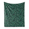 thumbnail image 1 of Palm Leaf Soft Flannel Fleece Throw Blanket, Watercolor Tropical Jungle Leaves Pattern Fresh Rainforest Hawaii Summer, Cozy Plush for Indoor and Outdoor Use, 50" x 70", Dark Green Black, by Ambesonne, 1 of 6