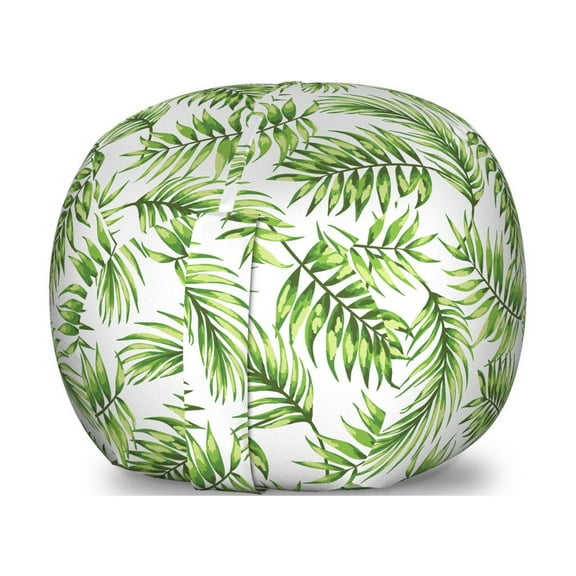 Palm Leaf Storage Toy Bag Chair, Exotic Pattern with Tropical Leaves in Watercolor Art Style Jungle Luau Hawaii, Stuffed Animal Organizer Washable Bag, Small Size, Fern Green, by Ambesonne
