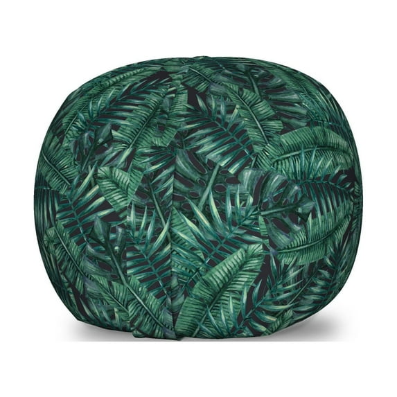 Palm Leaf Storage Toy Bag Chair, Watercolor Tropical Jungle Leaves Pattern Fresh Rainforest Hawaii Summer, Stuffed Animal Organizer Washable Bag, Small Size, Dark Green Black, by Ambesonne