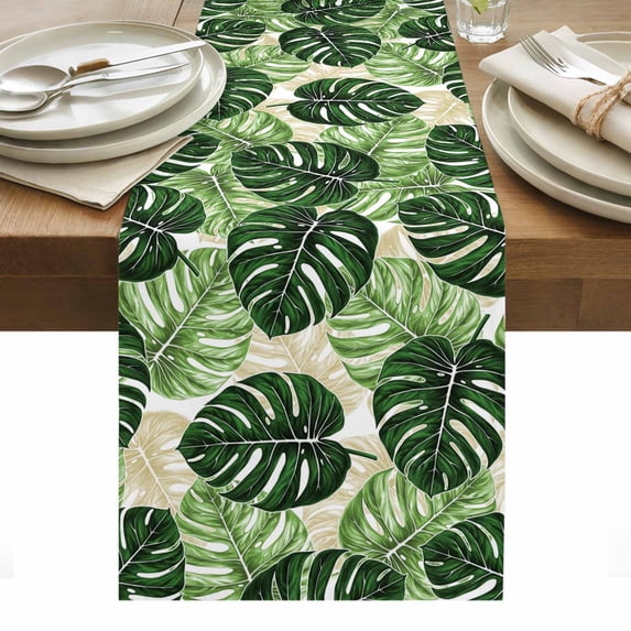 Palm Leaf Table Runner - 70 Inch Long, Kitchen Dining Table Runner Dresser Scarves, Tropical Plant Country Green Summer Farmhouse Decor for Coffee Tables Wedding Party Banquet
