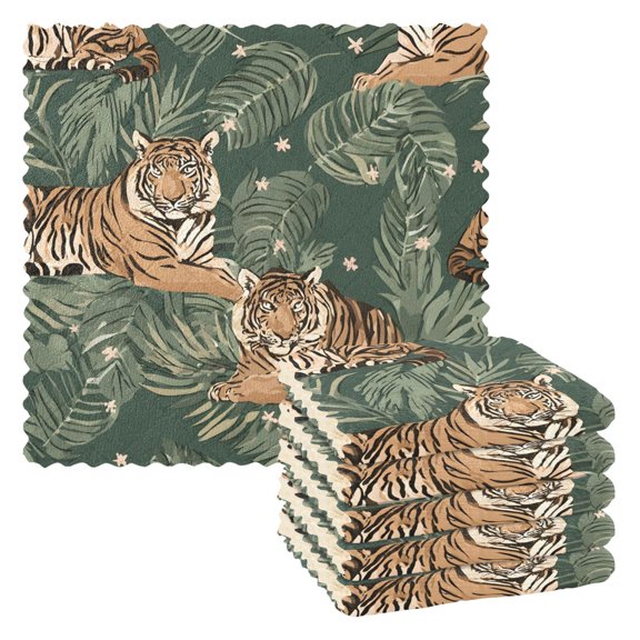 Palm Leaf Tiger Kitchen Cloth Dish Towels for Drying Washing Absorbent Dish Rags Reusable soft kitchen dishcloth set 6 Pack