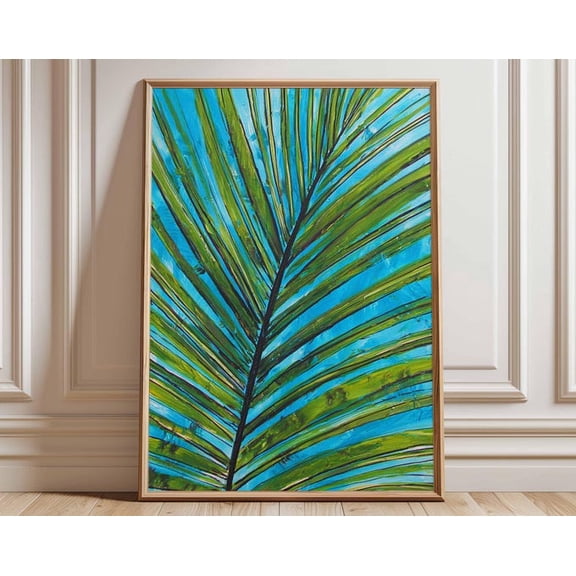Palm Leaf Tropical Botanical Green Plant Wall Art Print, Unframed Paper Poster 24x36in