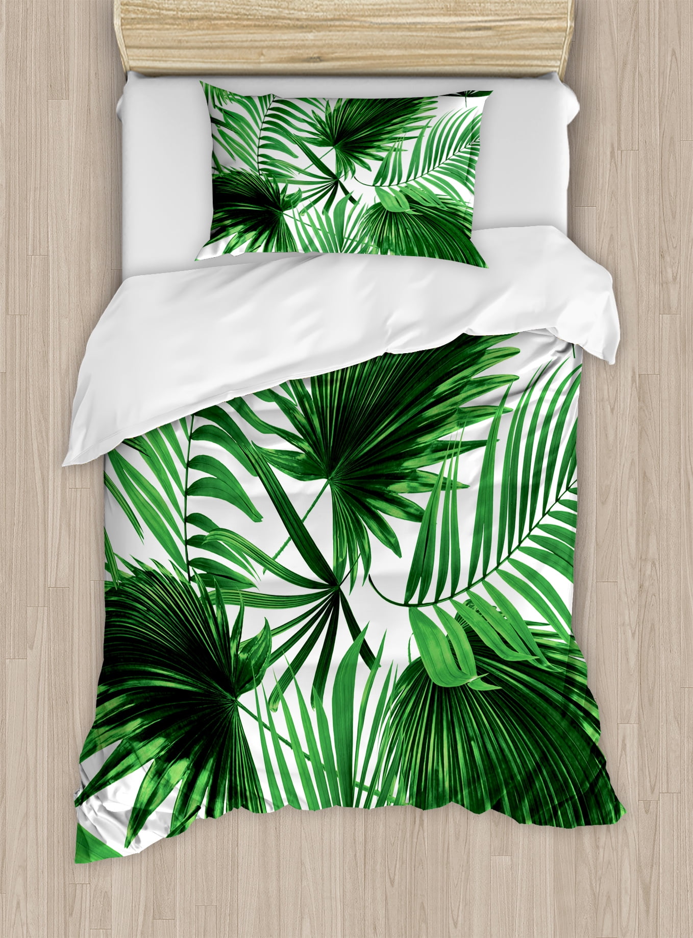 Twin Green Palm Leaf Microfiber Duvet Cover Set