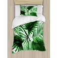 thumbnail image 1 of Palm Leaf Twin Size Duvet Cover Set, Realistic Vivid Leaves of Palm Tree Growth Ecology Lush Botany Themed Print, Decorative 2 Piece Bedding Set with 1 Pillow Sham, Fern Green White, by Ambesonne, 1 of 3