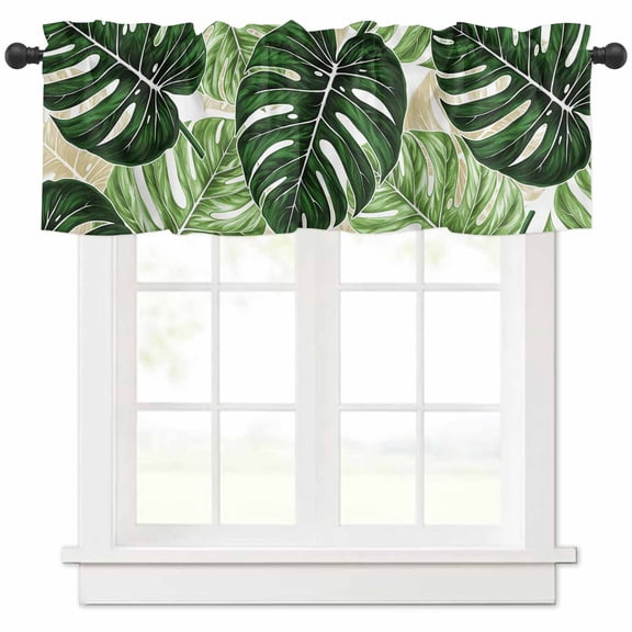 Palm Leaf Valances for Windows Farmhouse Kitchen Curtains Valances Rod Pocket Valance Curtains for Kitchen Windows Tropical Plant Country Green Summer Window Valances for Bathroom Bedroom 42"x12"