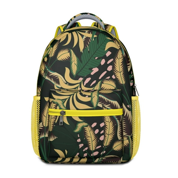 Palm Leaf Waterproof School Backpack - Jungle Leaves Print with Breathable Straps for Commuters