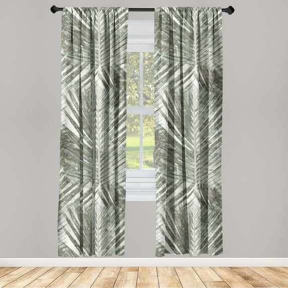 Palm Leaf Window Curtains, Vintage Tropical Hawaiian Pattern of Jungle Leaves Bohemian Inspirations, Lightweight Decor 2-Panel Set with Rod Pocket, Pair of - 28"x63", Taupe Sage Green, by Ambesonne