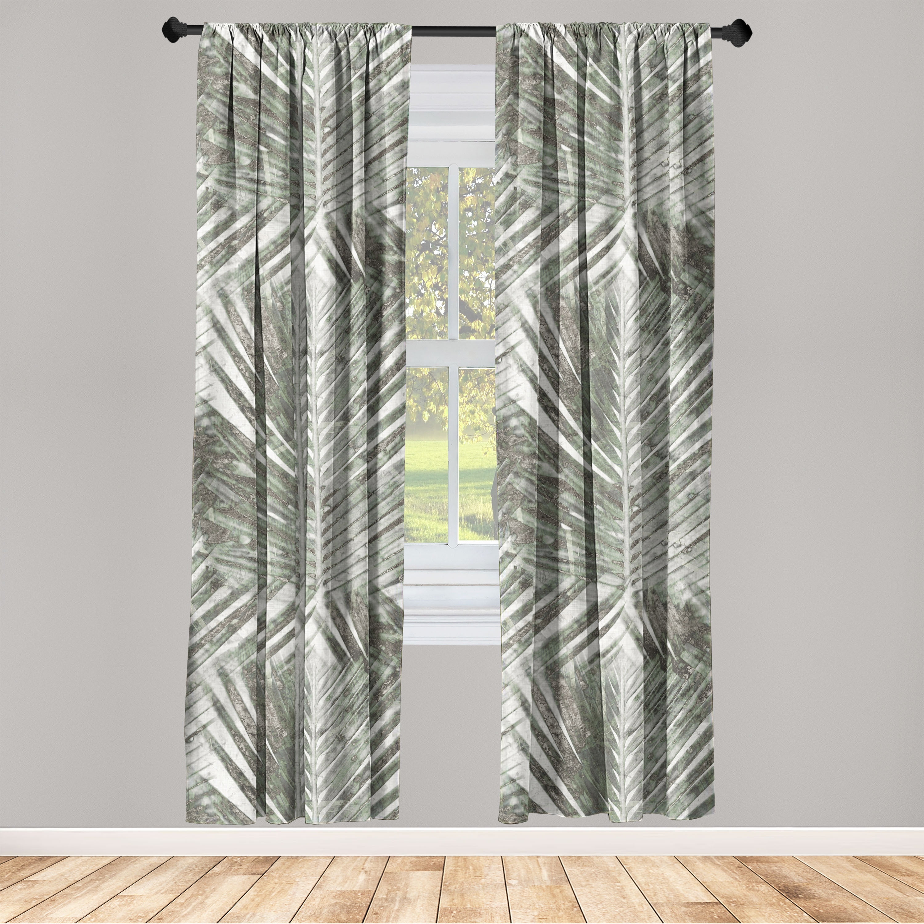 Hawainn Pattern Window Palm Leaf Window Curtains, Vintage Tropical Hawaiian Pattern of Jungle ...