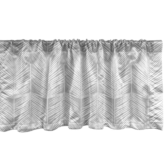 Palm Leaf Window Valance, Symmetric Tropical Leaves Exotic Island Botany Retro Jungle Nature Pattern, Curtain Valance for Kitchen Bedroom with Rod Pocket, 54" X 18", Grey and White, by Ambesonne