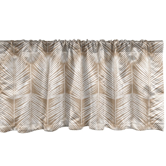 Palm Leaf Window Valance, Symmetric Tropical Leaves Exotic Island Botany Retro Jungle Nature Pattern, Curtain Valance for Kitchen Bedroom with Rod Pocket, 54" X 18", Pale Brown White, by Ambesonne