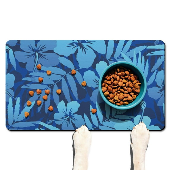 Palm Leaf and Exotic Flowers Dog Food Mat with Colorful Boho and Tropical Floral Patterns – Quick Dry, Durable Pet Feeding Mat for Summer Beach Areas
