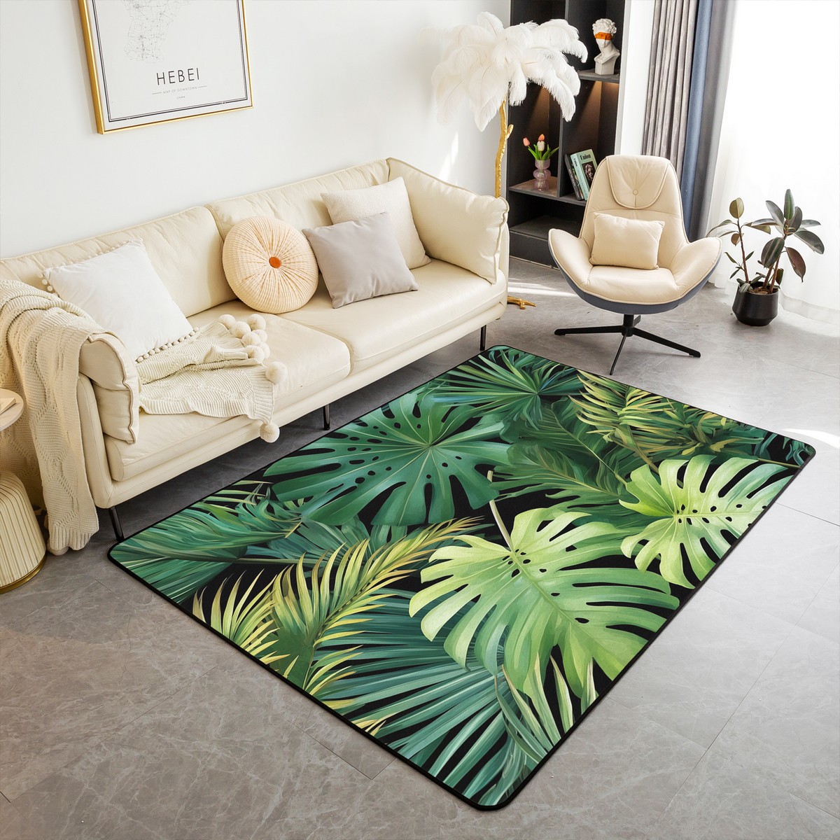Palm Leave Area Rug 5x7 for Living Room,Tropical Palm Carpet Non Slip ...