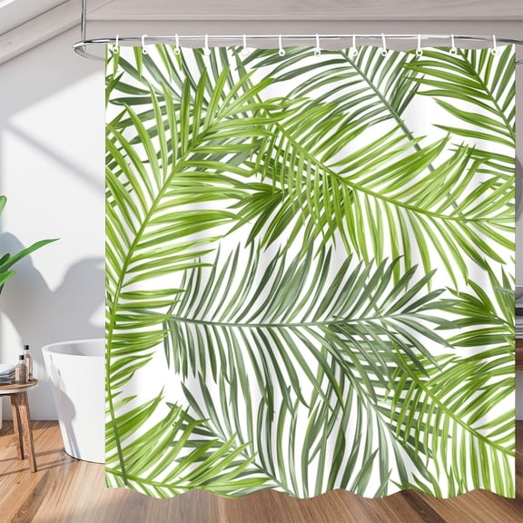 Palm Leave Shower Curtain for Bathroom Shower Curtain Set with 12 Hooks Waterproof Fabric Bath Curtain for Bathtub Restroom Decor, 72 X 72 in