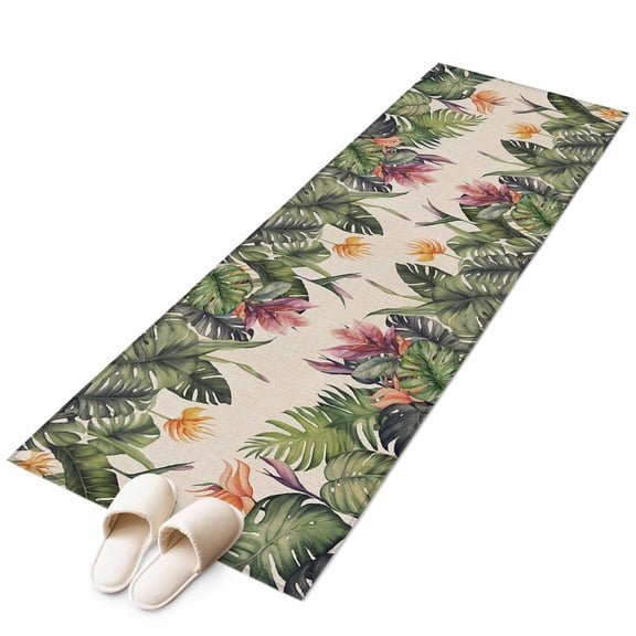 Palm Leaves 2'x6' Runner Rug, Summer Botanical Tropical Plants Rustic Washable Non-Slip Area Rugs for Hallway Kitchen Floor Bedroom Entryway, Laundry Carpet Decoration Indoor Mat