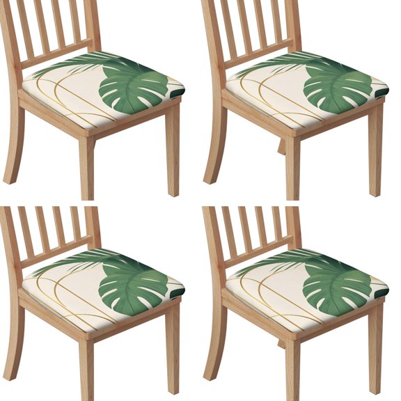 Palm Leaves Abstract Art Seat Covers for Dining Room Chairs Set Of 4,Stretch Printed Washable Chair Seat Cover with Elastic Ties and Button,Removable Waterproof Couch Cushion Covers
