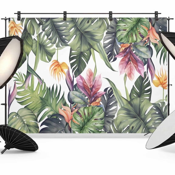 Palm Leaves Backdrop for Photoshoot, Photography Photo Studio Background Wall Backdrop, Summer Botanical Tropical Plants Back Drop Banner Panel for Portraits Wedding Party Live Streaming Decor 7x5Ft