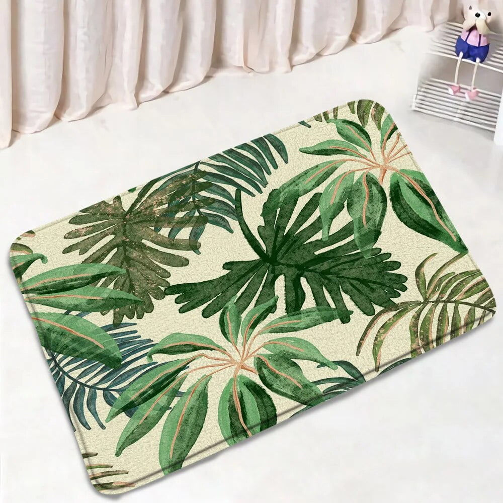 Palm Leaves Bath Mat Set Watercolour Tropical Plants Leaf Pattern Home